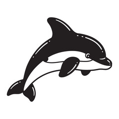 Fototapeta premium Playful black and white dolphin illustration isolated on a white background for creative projects