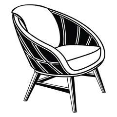 Black and white chair with cushion in vector illustration
