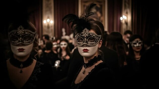 Masked Women at a Grand Masquerade Ball