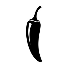 Isolated black silhouette of a single chili pepper on a white background