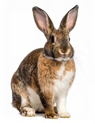 Obraz premium Brown and White Rabbit Sitting on a White Background