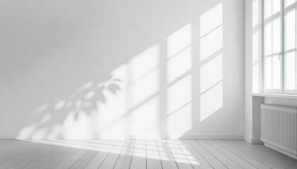 Obraz premium Tropical leaves natural shadow overlay on white texture background, backdrop and mockup, summer seasonal concept