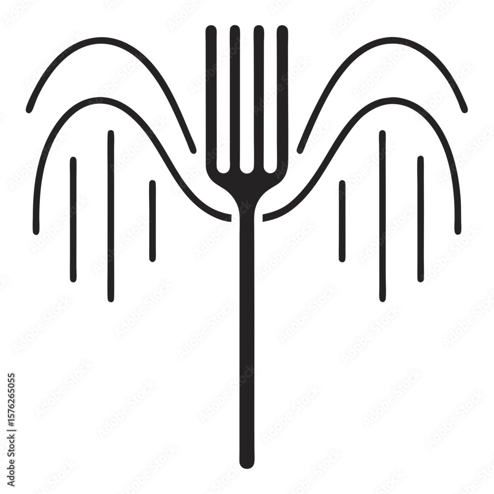 Poster a fork and a knife are drawn in a wavy line. the fork is pointing to the right
