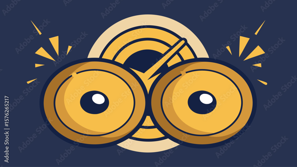Poster two large yellow eyes with a blue background. the eyes are surrounded by a circle and a triangle, an