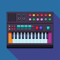 A colorful keyboard with a green background. The keyboard has a lot of buttons and is very colorful