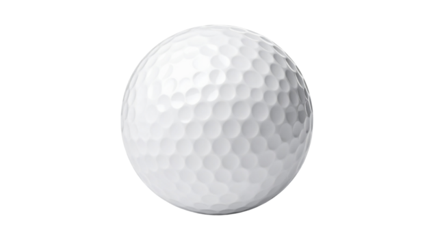 White golf ball isolated on transparent background. Textured sports equipment in clean minimal style.