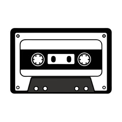 A black and white cassette tape with a white label. The tape is old and worn, and the label is faded. The tape is a symbol of nostalgia and the past, and it evokes feelings of warmth and comfort