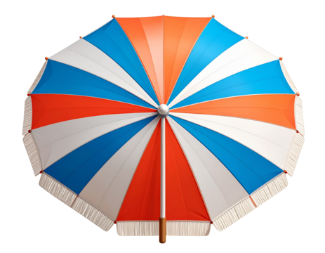 Top View of Orange Beach Umbrella with Decorative Fringe, Clean Vector Icon