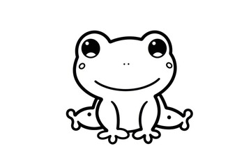 Obraz premium Cute frog icon in simple black and white line art, minimalistic vector logo with clean outline on white background