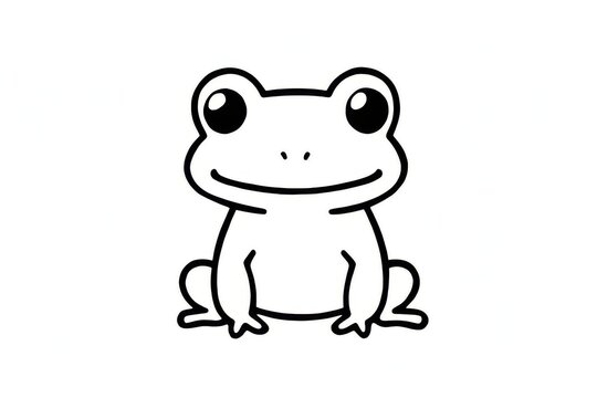 Cute frog icon in simple black and white line art, minimalistic vector logo with clean outline on white background - Powered by Adobe