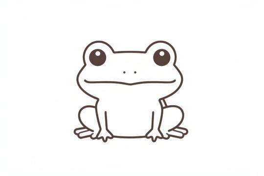 Cute frog icon in simple black and white line art, minimalistic vector logo with clean outline on white background