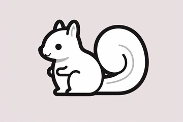 Obraz premium Cute cartoon squirrel icon in simple black and white line art, minimalistic full-body vector for children’s coloring books or SVG cut files
