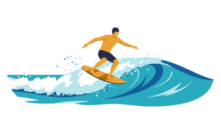 Man Skimboarding on ocean wave during summer in minimal style  