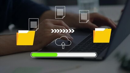 Cloud Computing. file transfer holographic AI technology icon, backup storage, artificial intelligence, cloud storage technology concept - Powered by Adobe