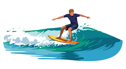 Young man Skimboarding on ocean wave in dynamic action pose  