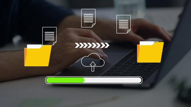 Cloud Computing. file transfer holographic AI technology icon, backup storage, artificial intelligence, cloud storage technology concept - Powered by Adobe