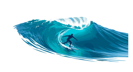 Surfing barrel in vibrant blue ocean water  