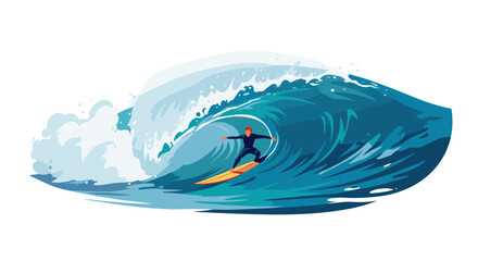 Surfing barrel in dynamic ocean scene  