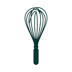 Dark green silhouette of a balloon whisk isolated on white background