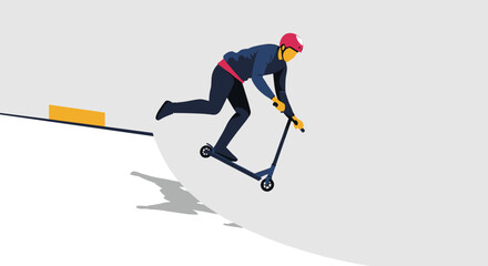 Obraz premium Scooter freestyle. Young man performing a trick on a scooter in a skate park 