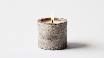 A modern candle with a lit flame, creating a warm and inviting atmosphere for relaxation and ambiance.