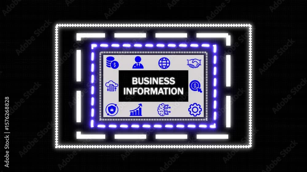 Poster a business information concept button on a futuristic .holographic advanced hud rectangle platform b