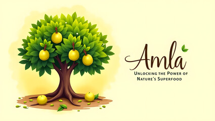 A serene and vibrant illustration of a lush amla tree
