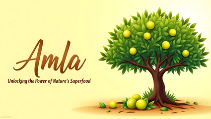 A serene and vibrant illustration of a lush amla tree