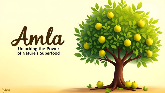 A serene and vibrant illustration of a lush amla tree