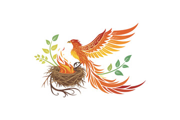 Obraz premium Bird Gradient Fire Phoenix Bird Logo Weaver Vector On White Background.01