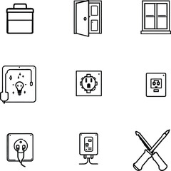 Electrical Components Silhouette Vector Set &ndash; Home Fixtures and Tools Icons in Black and White