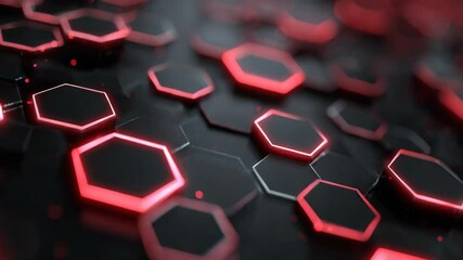 hexagonal pattern metallic wall with red neon light, digital futuristic theme abstract background geometric neon light glowing on dark background - Powered by Adobe