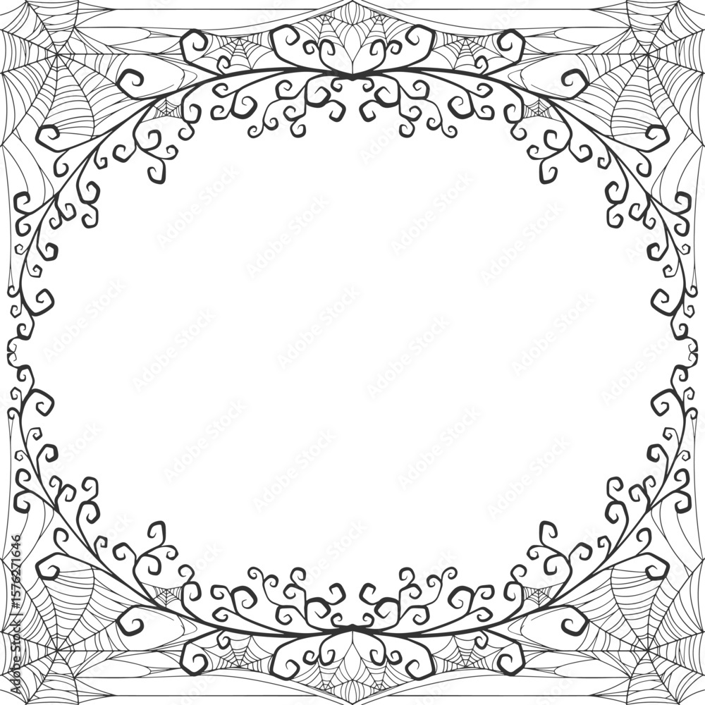 Wall mural halloween cobweb frame border, spider web vector isolated on transparent background. vector eps
