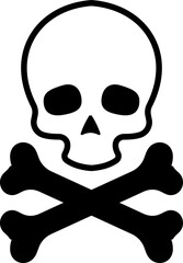 Human skull and crossbones. Death, danger or poison symbol. Flat style concept vector illustration icon for signs, apps, and websites medical illustration, silhouette isolated on white background.