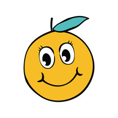 Happy Orange Fruit with Cartoon Face.