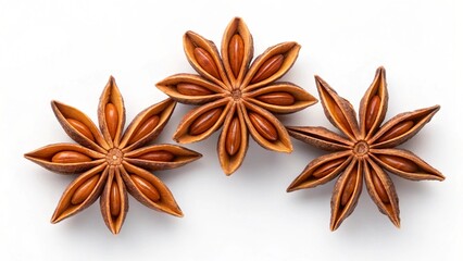 Fototapeta premium Three Star Anise Spices, Aromatic, Warm, Close-up Studio Shot, White Background