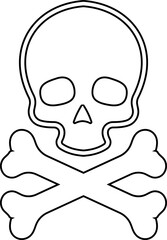 Human skull and crossbones. Death, danger or poison symbol. Flat style concept vector illustration icon for signs, apps, and websites medical illustration, silhouette isolated on white background.