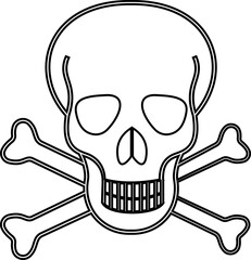 Human skull and crossbones. Death, danger or poison symbol. Flat style concept vector illustration icon for signs, apps, and websites medical illustration, silhouette isolated on white background.