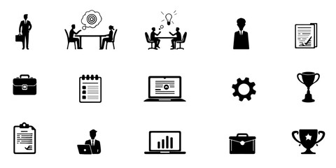 Fototapeta premium Silhouette Business Strategy, Success & HR Icon Set