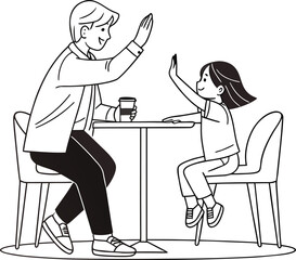 Father and Daughter High Five Minimalist Line Art Illustration