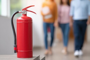 Red fire extinguisher on wall &ndash; safety equipment for emergency response, fire protection and workplace compliance
