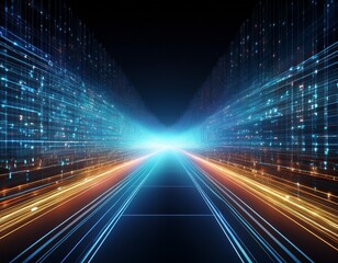 digital data flow on road in concept of cyber global communication and coding with graphic creating vision of fast speed transfer to show agile digital transformation disruptive innov generative ai