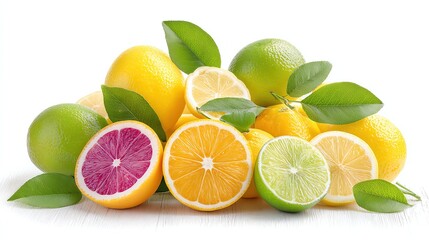 realistic citrus collection with bold saturated colors, isolated on high-key white