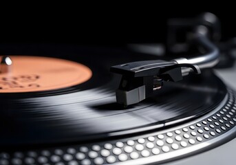 Close-Up of Turntable Needle on Spinning Vinyl Record – Retro Music Playback Concept