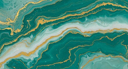 Abstract Emerald Green and Gold Marble Texture Background