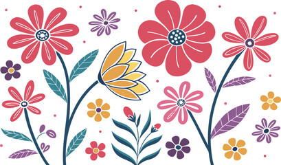 Mod flowers vector graphics. mod flower border patterns. vector flowers. A seamless vector pattern of colorful, abstract mod-style flowers.