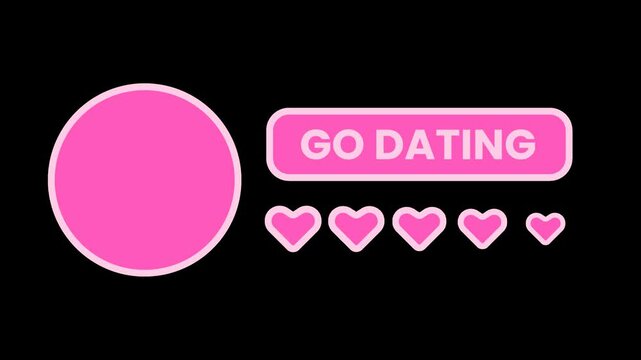 Pink dating icon set featuring a large circle, GO DATING text label, and five heart symbols. Ideal for romance, love, and matchmaking themes.