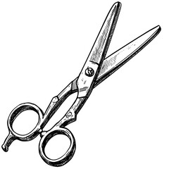 open scissors drawing hand drawn ink vintage sketch doodle black and white


