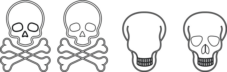 Human skull and crossbones. Death, danger or poison symbol. Flat style concept vector illustration icon set for sign, apps, and websites medical illustration, silhouette isolated on white background.