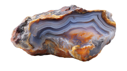 Agate banded mineral lump background isolated on a Transparent background, PNG file.
